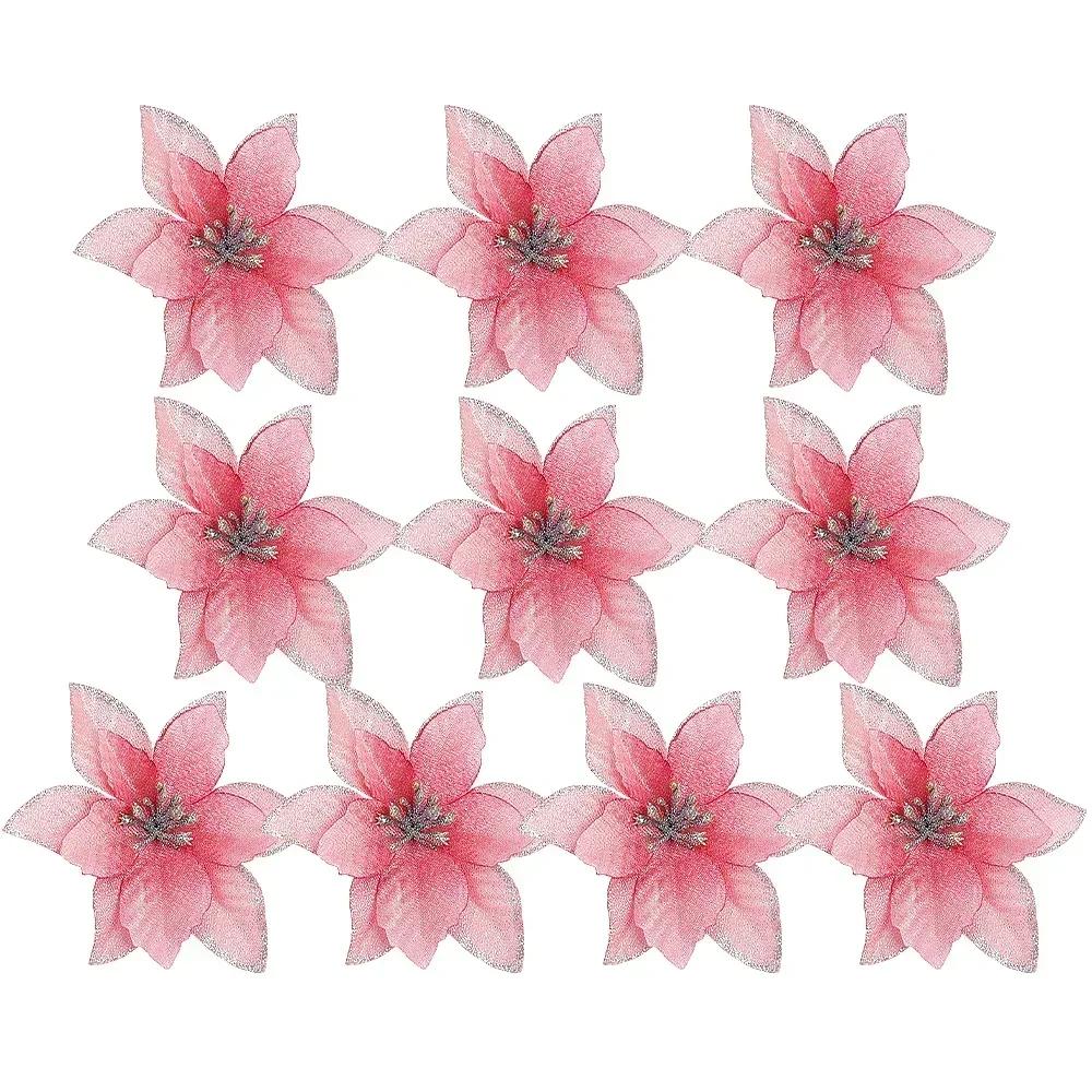 10/50pcs Artificial Christmas Flowers Multicolor Red Glittering Fake Flower for Xmas Tree Ornaments New Year Party Home Decors