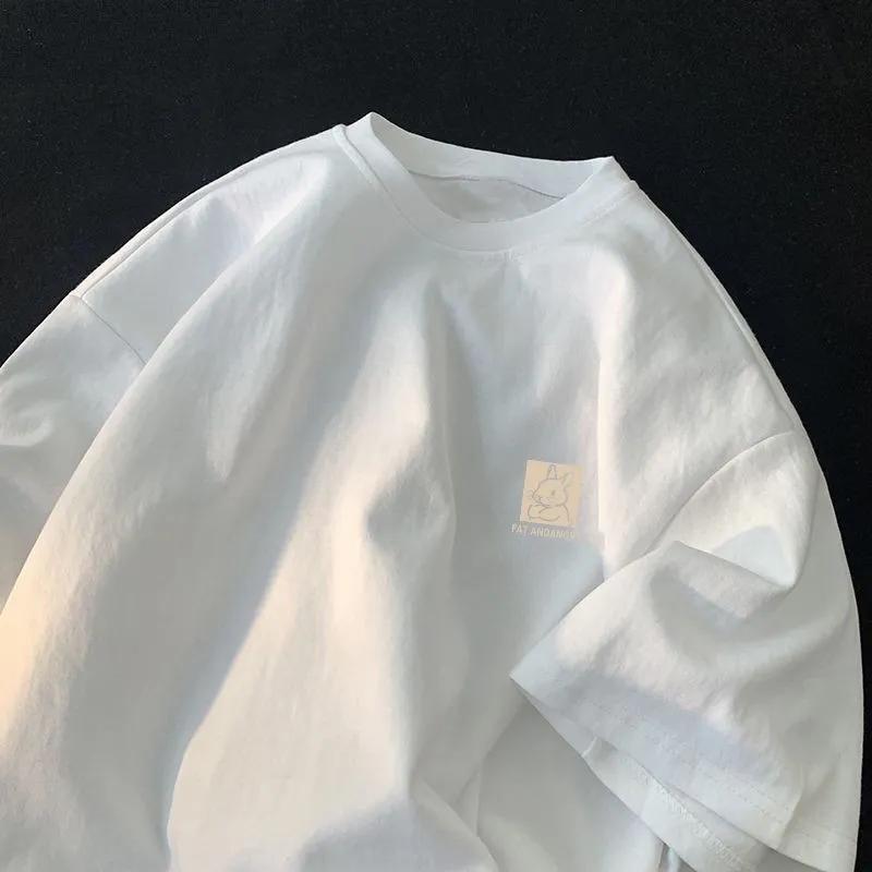 Летняя женская мужская хлопковая свободная футболка с короткими рукавами и принтом кролика женская летняя футболка с рукавом пять минут XXXXXL белый 980₽