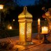 Decorative Candle Lanterns Moroccans Lanterns Retro Golden Metal Lanterns Candle Holders for Home patios Outdoor Decors