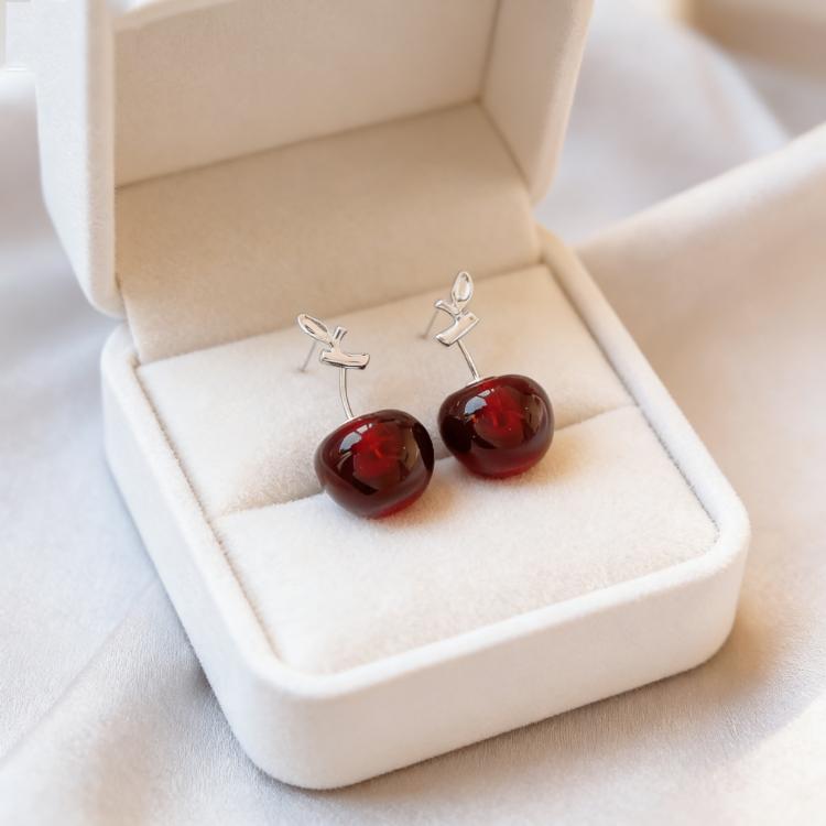 

2026 New Trendy Wine Red Cherry Dangle Earrings for Women Girls Light Luxury Temperament Drop Earrings Party Jewelry Accessories