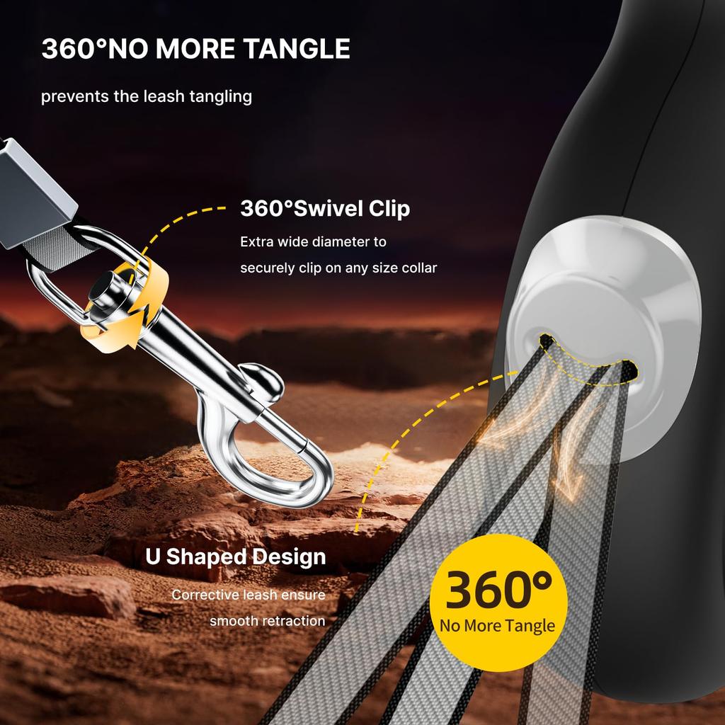 5M Automatic Retractable Leash for Medium and Large with Auto Brake Lock Ergonomic Lightweight Grip Reinforced Nylon Pet Leash Dogs, & Function,