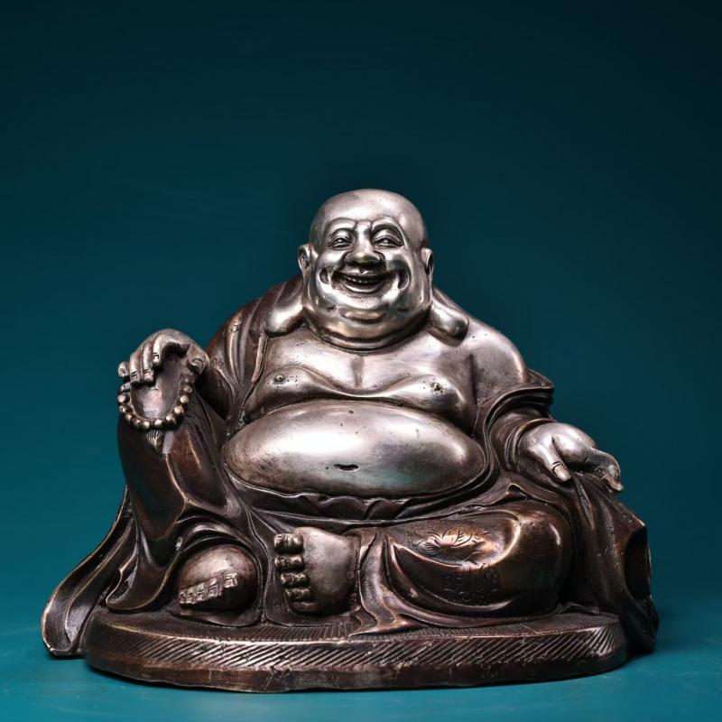 Antique Copperware Collection White Copper Maitreya Ornament Home Decoration Craft Big Belly Bag Buddha Opening Gi Heavy1400Gram  High1