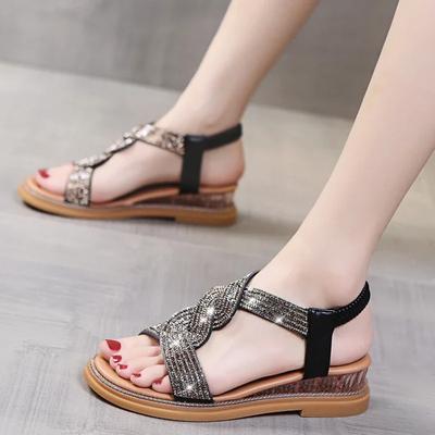 Women's Roman Sandals Fashion Rhinestone Summer Retro Peep Toe Beach Women's Shoes Women's Sandals
