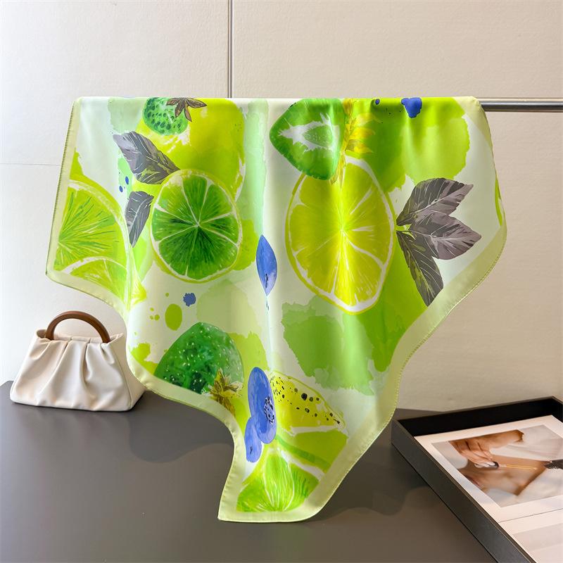 

Luxury Fruits 70cm Square Scarves Women s Silk Scarf Spring and Summer Bandana Small Neckties Hairbands Foulard Shawl 70x70cm