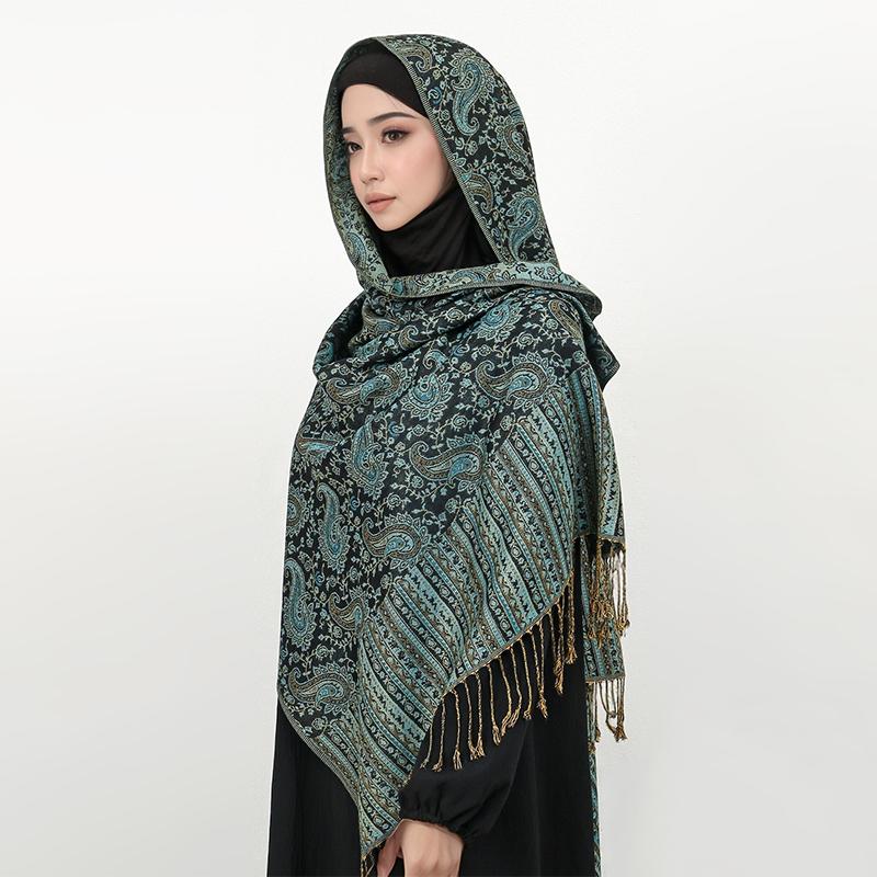 [T077] Ethnic Style Tassel Blanket Thick Pashmina Winter Warm Shawl Wrap Cashmere Jacquard Scarf Women Neckerchief Poncho Stoles