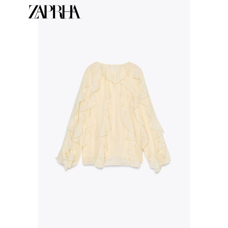 Zaprha 2025 New Arrival Loose Laminated Decoration Fashion V-neck Long Sleeve Shirt Female Loose Feeling 4786063