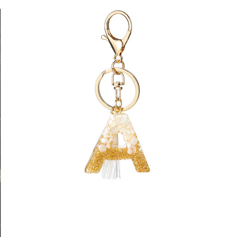 White Tassel Crystal Resin Stone Gold Foil Keychain Classic Retro Fashion Bag Accessory Practical Durable Backpack Hanging Charm