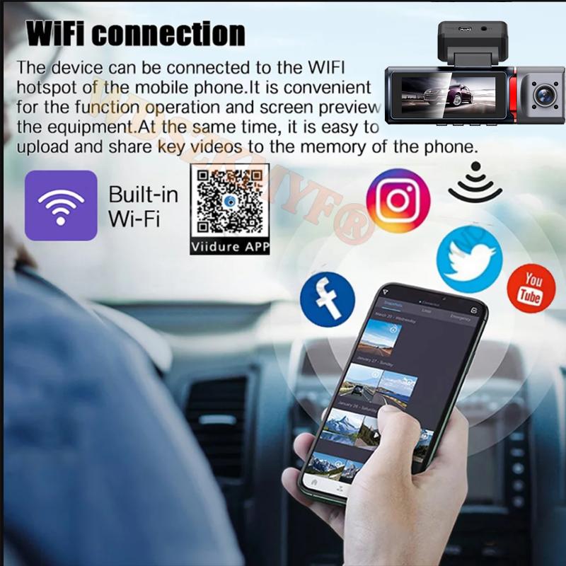 4K Car Dash Cam 3 Channels Video Recorder WIFI GPS Car DVR Parking Monitor Front With Rear View Night Vision Black Box for Car