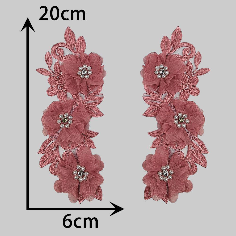 Rosa brodert perlebesatt strass 3D blondeklippeapplikasjon for DIY klesaccessoirer