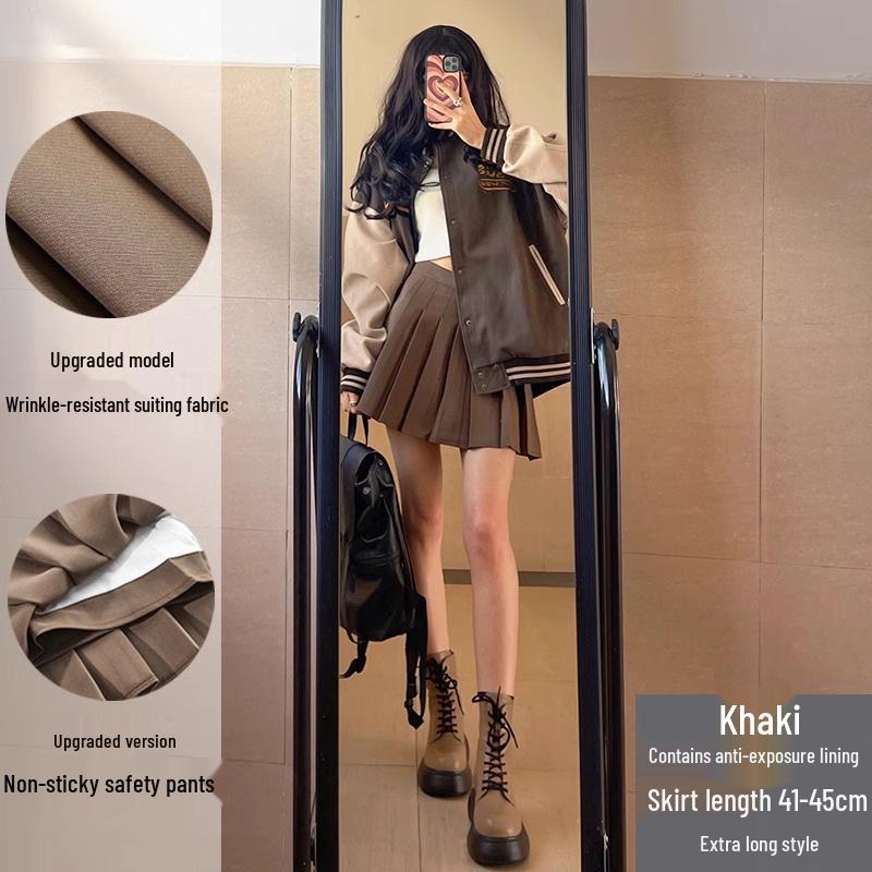 Women's High Waist Dark Gray Wool Plaid Pleated Skirt - Slimming Spring/Autumn 2026 Collection, JK Short Skirt