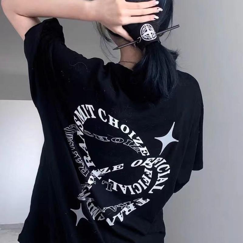 Plus Size Cotton T-Shirt Summer Lazy Style Short Sleeve Women's Top Couple Matching Loose Fit Casual Cartoon Print Tee 90kg Wear
