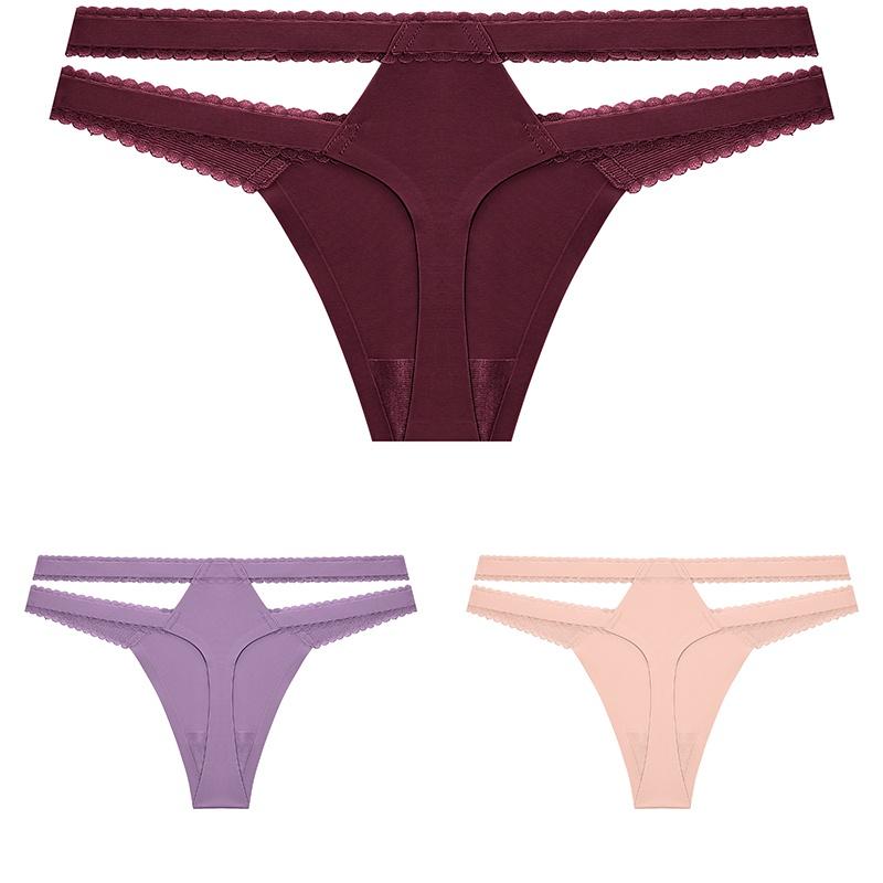 FINETOO 3Pcs/Set Women Thongs V Waist G-String Solid Color Striped Panties Female T-Back Underwear Intimate Lingerie