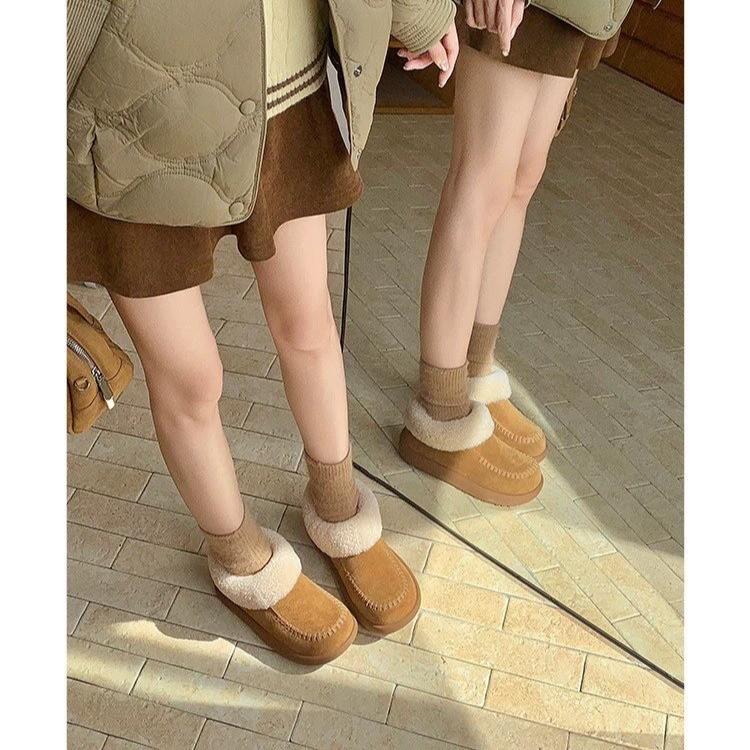 Women's short hairy mouth thick bottom winter warm fur one snow boots non-slip wear casual sports cotton boots