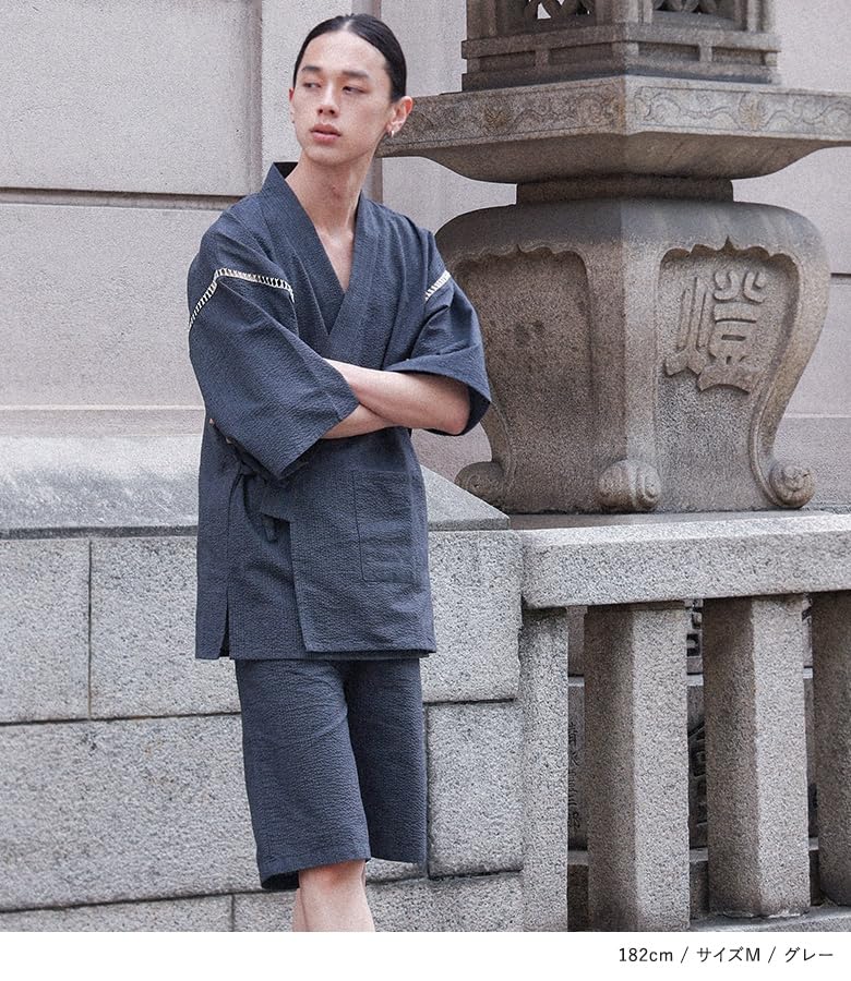 Oshare Walker Jinbei Original Perfect Day Plus Loose Samue Washable Top and Bottom Set n'OrLABEL Men's Shijira-Weave Set, Design, Father's Gift,