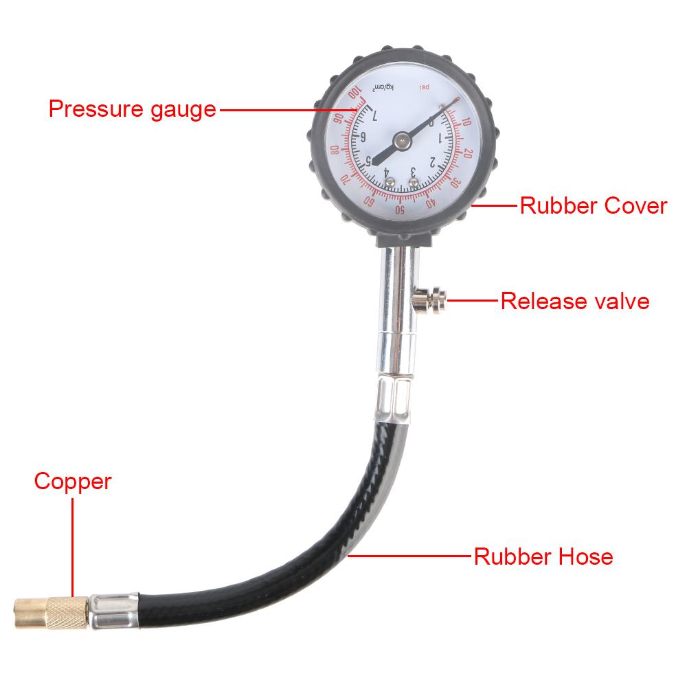 0-100PSI Car Tire Pressure Gauge High Precision Monitor Long Tube Tyre Tester Meter Copper Nozzles Truck Motorcycle Accessories