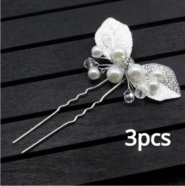 New 3PCS Flower Hairpin Bride Headdress For Women Pearl Mesh U-shaoped Hair Clips Fashion Girls Wedding Hair Accessories Jewelry