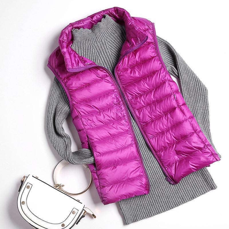 Women's Slim-Fit Lightweight Down Vest - Short Stand-Up Collar, Plus Size, Autumn/Winter 2025