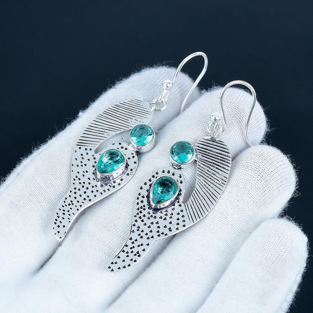 Beautiful Green Apatite Gemstone Earrings, 925 Sterling Silver Earring, Handmade Boho Silver Jewelry Dangle Earrings, Birthday Gift