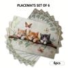 4/6 stuks Placemats voor Eettafel, Aquarel Tak Slapende Kat Tafelmatten, Antislip/Afneembaar Eettafelmat Set voor Feest Keuken Eetkamer