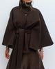 Women's Solid Color Cape Trench Coat with Stand Collar, Button, and Belt - Autumn/Winter 2025 Collection