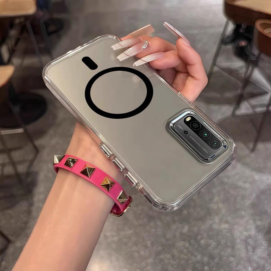 Case for Xiaomi Redmi 9T Minimal Semi-Transparent Magnetic Casing Raised Electroplated Lens Bezel Anti-Slip Drop Resistant Protective Shell