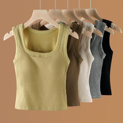 אפוד חם מוברש עם צווארון מרובע לנשים עם רפידות חזה - גזרה דקיקה, חלק תחתון מעובה לסתיו ולחורף