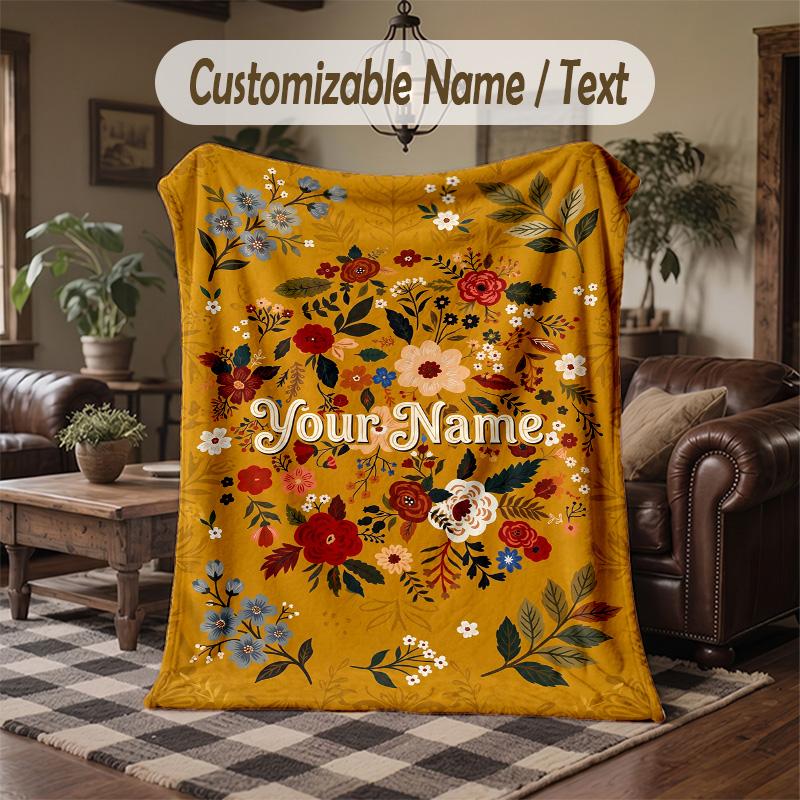 Floral Elegance 3 Theme Throw Blanket Custom Name Text Personalized Blanket Soft Cozy Blanket for Home Sofa Bed