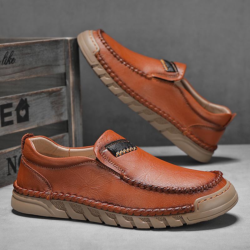 Men's Fall Leather Slip-On Loafers - Large Size Casual Driving Shoes