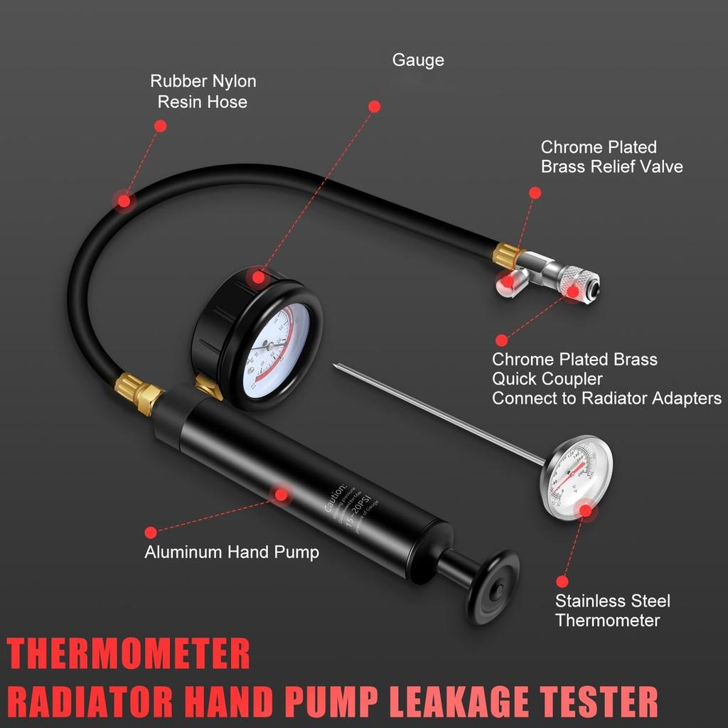 Car Radiator Leak Tool, Radiator Coolant Pressure Tester Vacuum Replenishment Tool, Leak Test & Pneumatic Purge Fill Kit