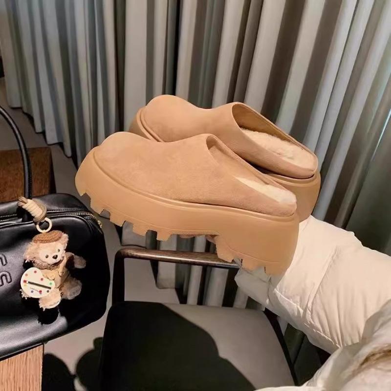 

Высокий мерсеризованный кашемир толстая подошва одна педаль сноубутсы сумка голова пушистые тапочки зима 40 хаки