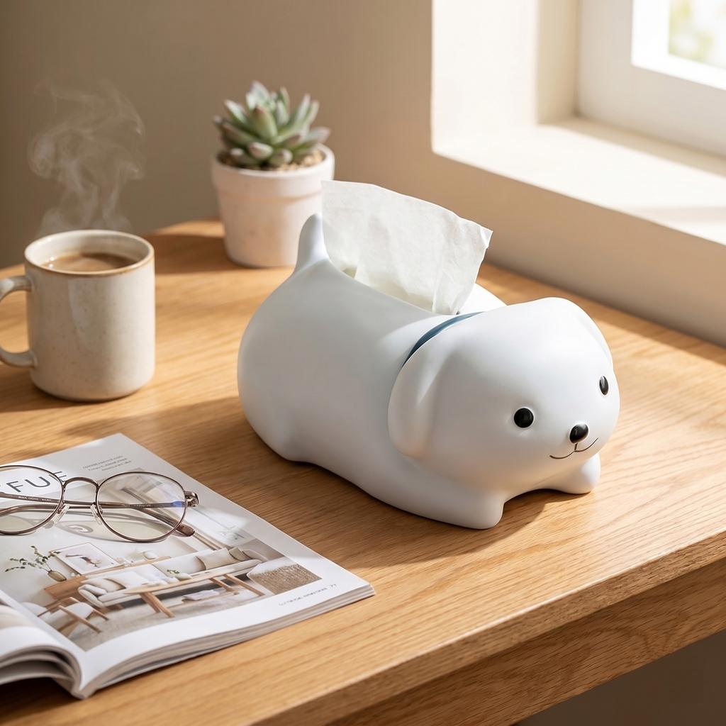 Dog Shaped Tissue Box Cover Decorative Animal Design Tissue Holder for Home Office Bathroom Car Desktop Use