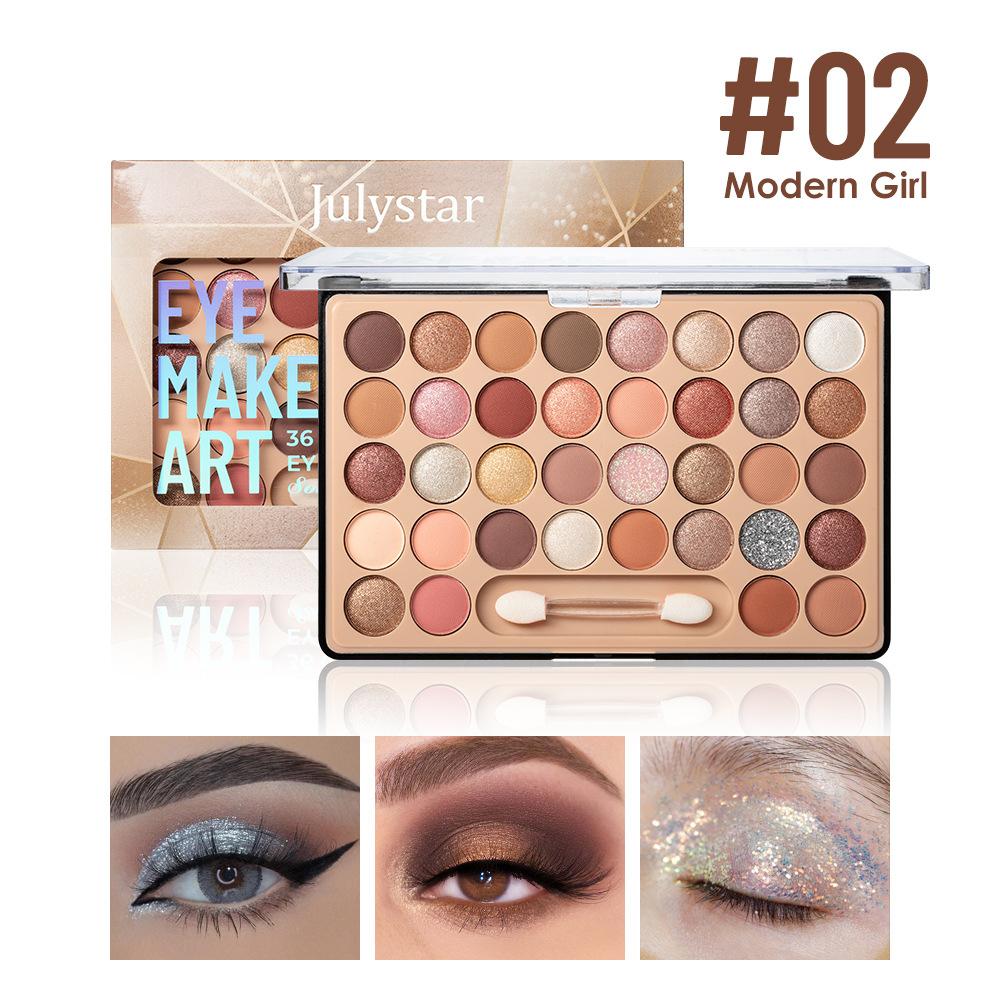 Julystar 36 Colors Eyeshadow Palette Matte Shimmer Glitter Pigmented Eye Makeup Multi-Functional Long-Lasting Waterproof Professional Cosmetics