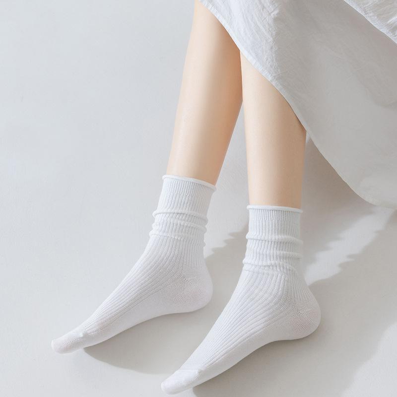 Female Autumn New Solid Color Curled Edge Breathable Wicking In The Tube Pile Pile Cotton Socks