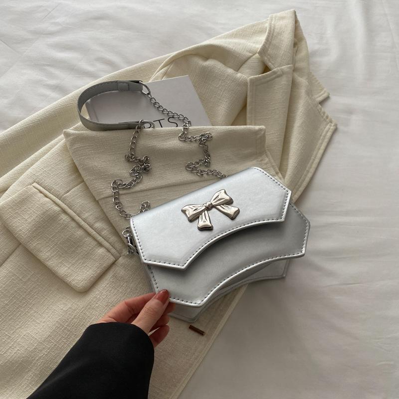Women'S Gentle Texture Bow Chain One Shoulder Messenger Bag Women'S Spring Small Square Bag Foreign Style Women