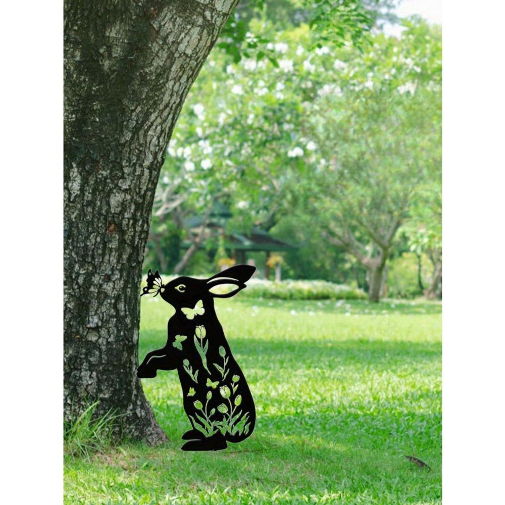 Black Metal Bunny Garden Decor Outdoor Ground Stakes