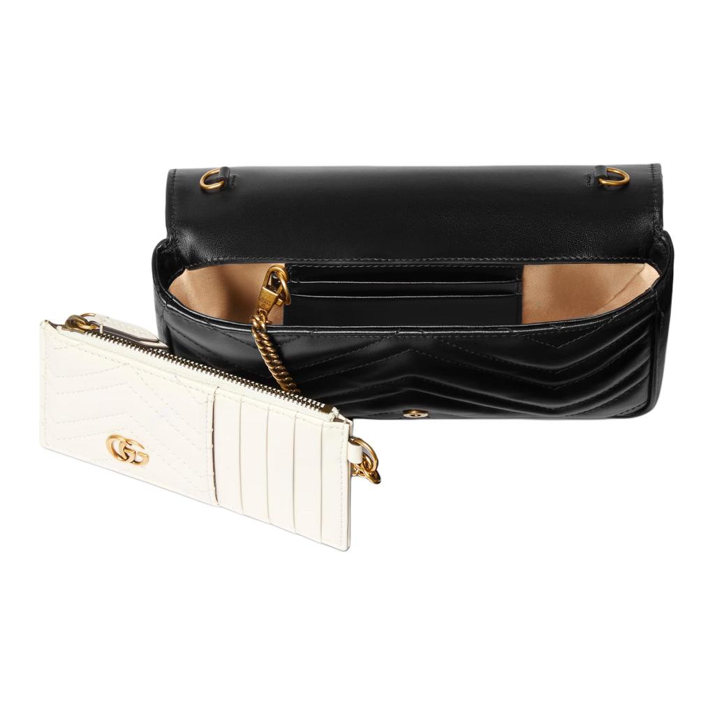 Gucci GG Marmont Gold Vintage Double G Logo Card Holder Leather Two In One Shoulder Crossbody Mini Bag Women Bags 751526-AACCE-1061