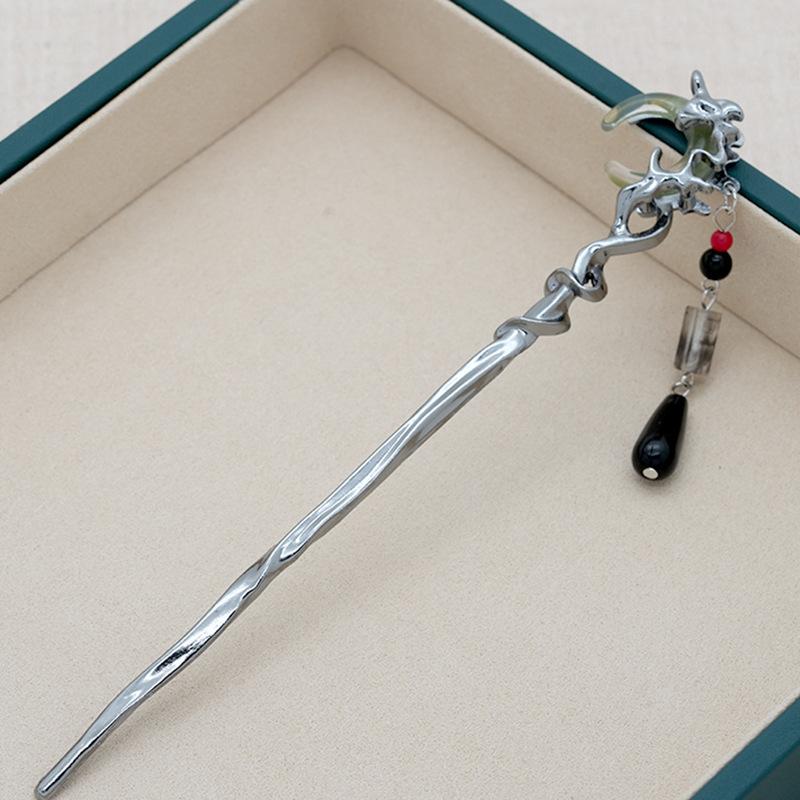 Chinese Style Black Moon Tassel Hair Stick for Women Elegant Metal Hanfu Chopstick Hair Sticks Hair Accessories Ornaments