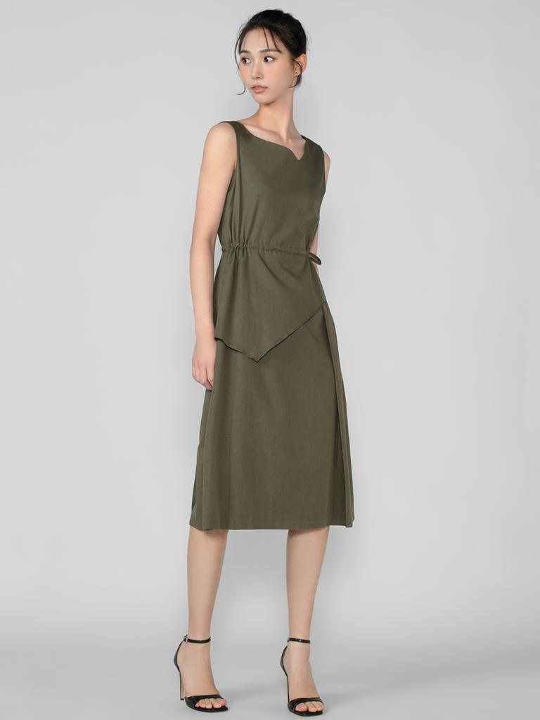 Hye Young Kim Peplum Sleeveless Dress - Khaki