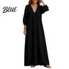 Casual V Neck Dresses Bohemian Ruffle V-Neck Long Dress, 3/4 Sleeves Maxi Dress for Women, Solid Color Loose Spring Fall Soft