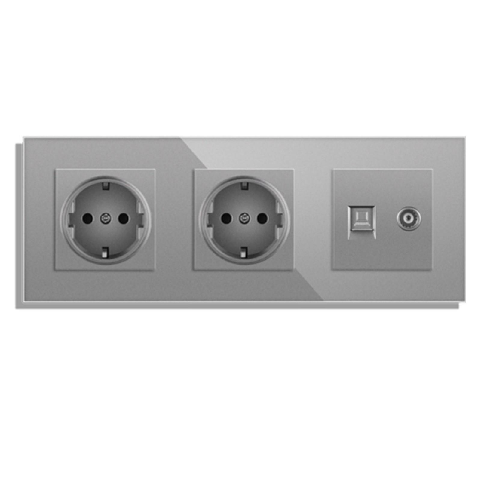 

European Standard USB Wall Socket Tempered Glass Panel Socket Household Concealed Round Box Installation Socket Batch One Size