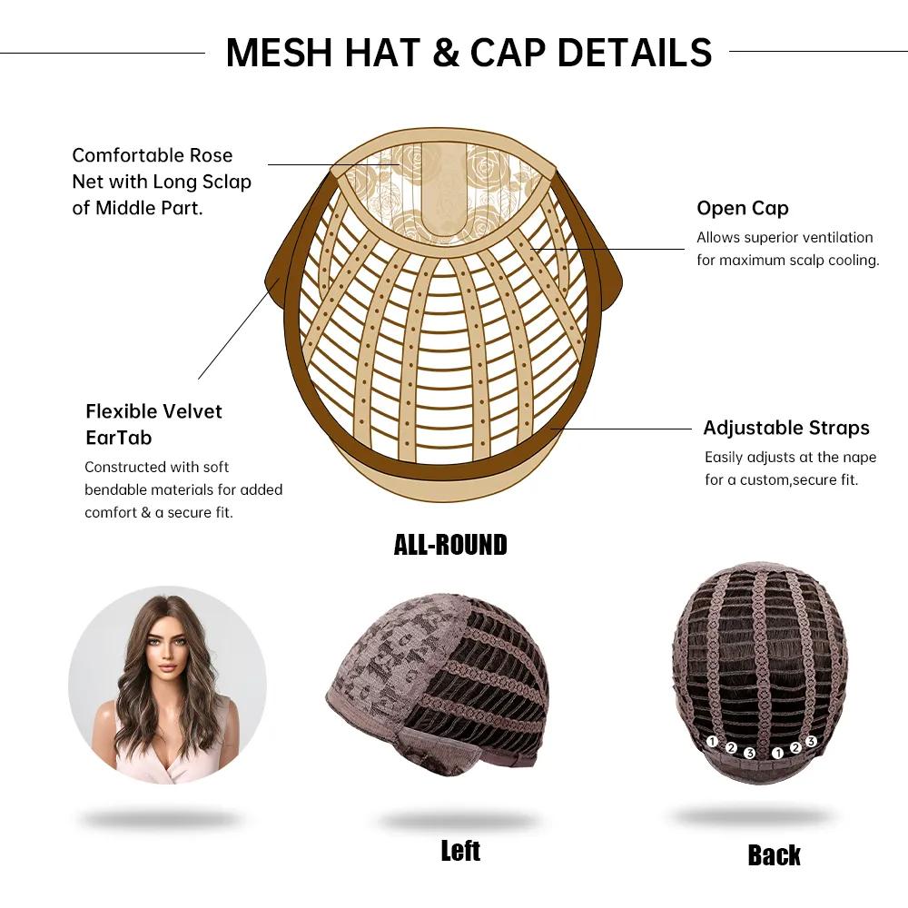 ALAN EATON Omber Brown Wavy  Layered Synthetic Wigs with Curtain Bangs Long Wave Wigs for Women Daily Use Heat Resistant Hair