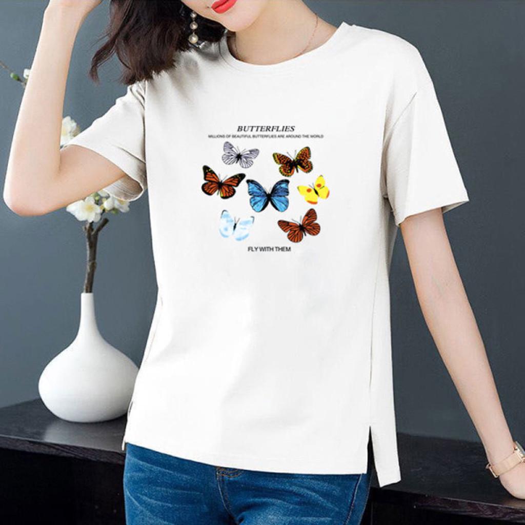 

(СУ)Модні жіночі повсякденні блузки з принтом з короткими рукавами, жіночі футболки S білий