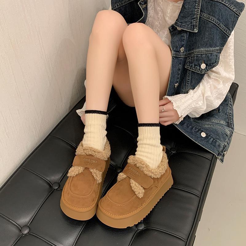 Warm Lamb Wool Cotton Padded Shoes Women Flat Thicken Plush Winter Boots Woman Non Slip Thick Bottom Ankle Snow Boots