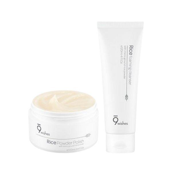 NINE WISHES Rice Cleansing Set Powder Polish & Foaming Cleanser