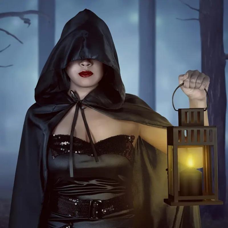 Halloween Cloak Unisex Soft Hooded Witch Robe Cape Masquerad Party Cloak Cosplay Costume Prop Performance Supplies Holiday Decor