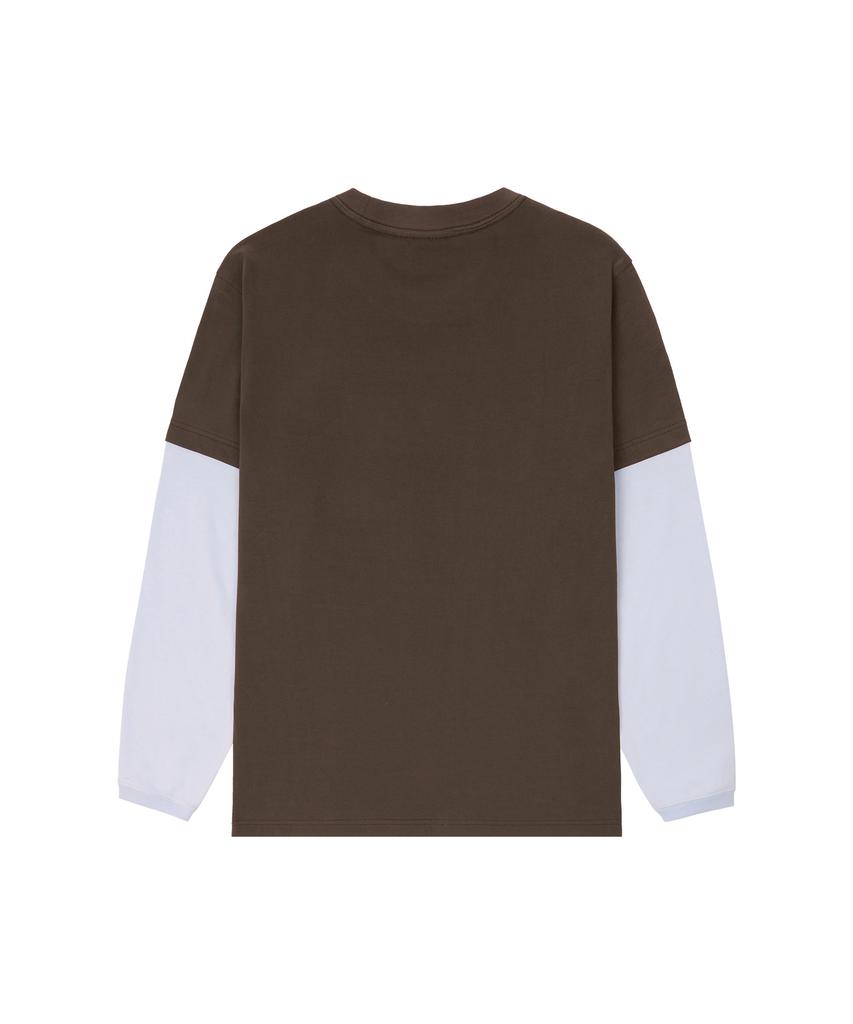 UNIVERSE GARMENT Layered Graphic Long Sleeve T-Shirt_Brown
