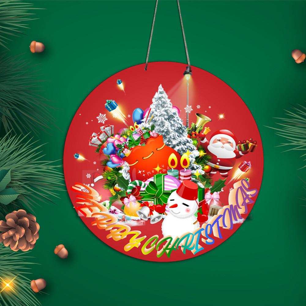 Christmas Wooden Welcome Sign: Round Hanging Door Plate and Wall Decoration for Festive Atmosphere