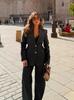 2025 Chic European & American Cross-Border Denim Suit: Elegant Lapel Waist-Cinching Slimming Three-Piece Set