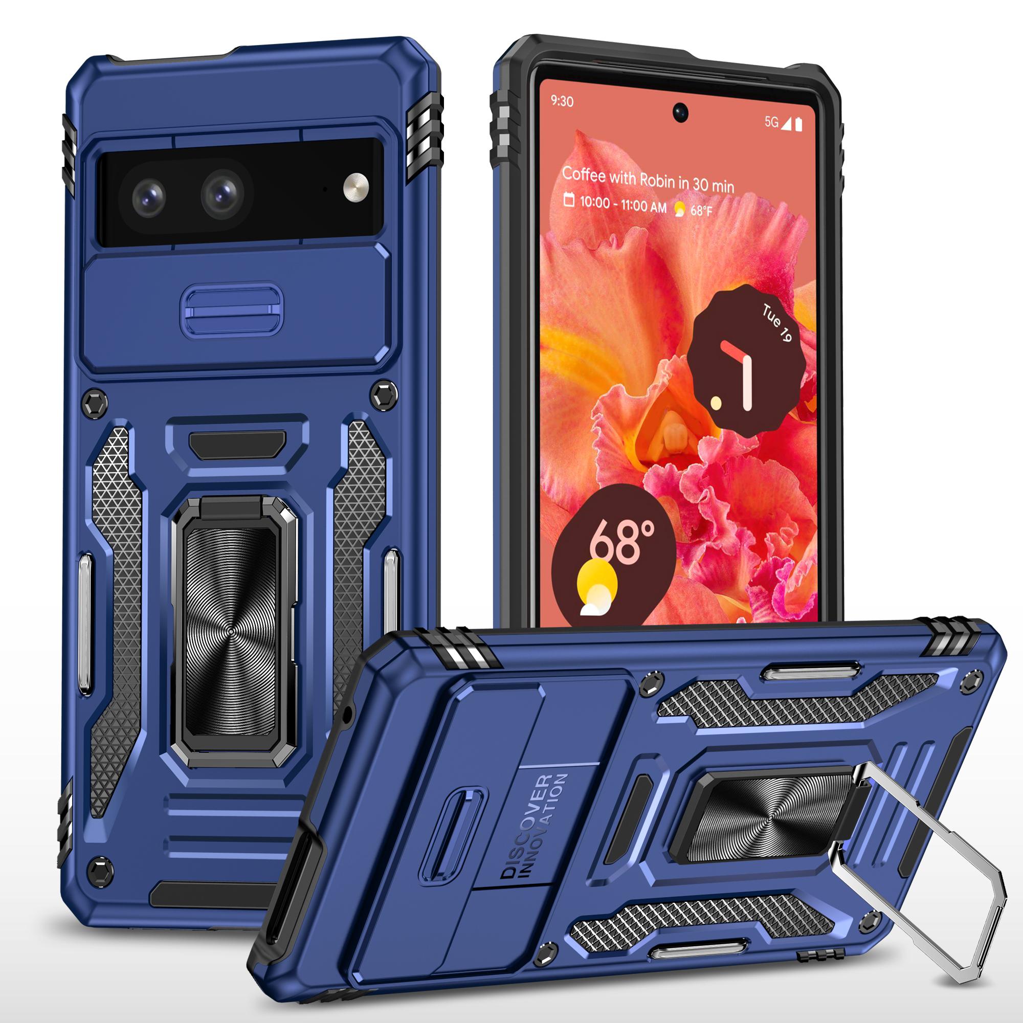 

Shockproof Phone Case for Google Pixel 7a,Armor Series PC+TPU Protective Back Cover Kickstand Navy Blue
