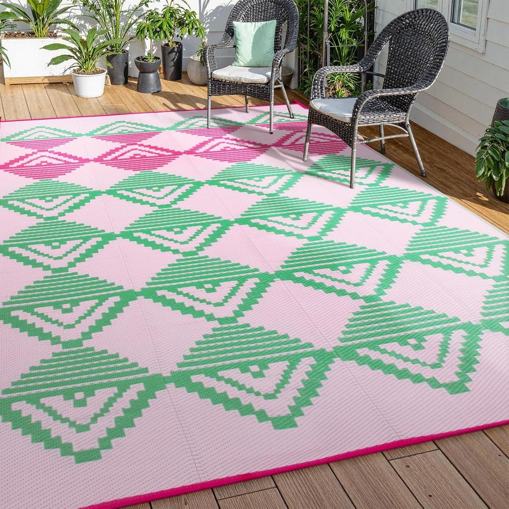 Tappeto da Esterno per Terrazza Durevole Lavabile in Macchina Tappeto in Lino Pieghevole Portatile Tappetino per Camper Campeggio Picnic